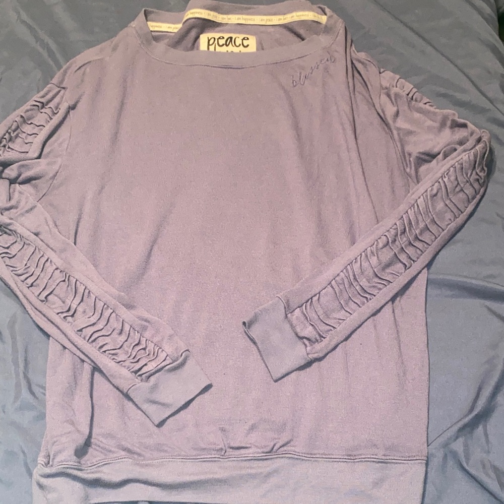 Peace Love World blue Long Sleeve Top